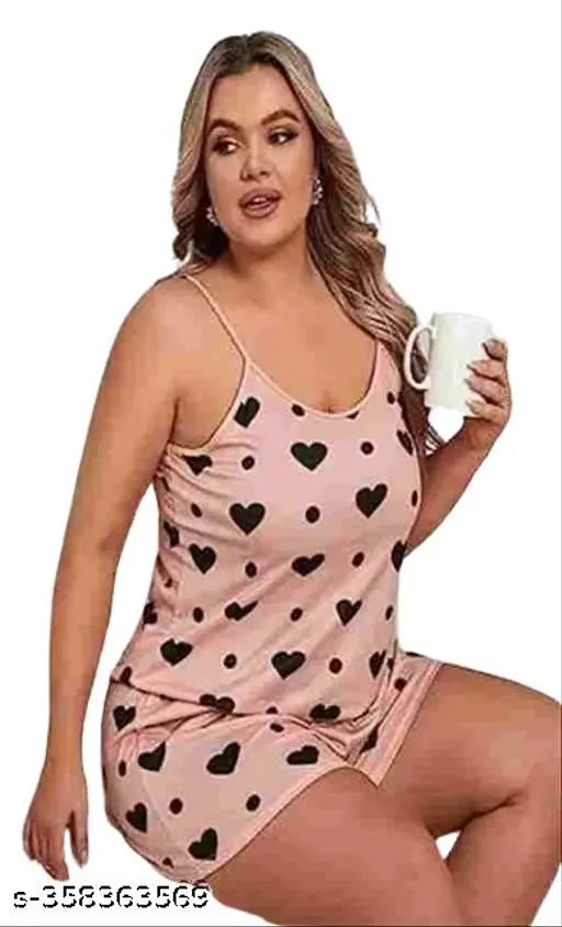 Huge Beige Top and Short Night Suit, Best Babydoll DressHX