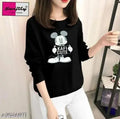 Women's Pure Cotton Mickkey Mouse Print Round Neck Full Sleeve Tshirt