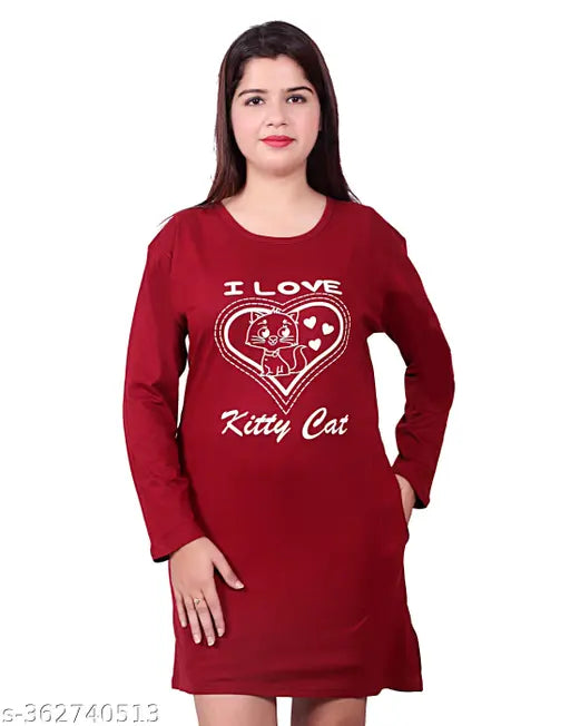 Kanchan World Women's Long Casual full T-Shirt Love Print