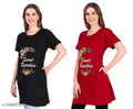 Women and Ladies Long Polo T-Shirt Round Neck Printed Half Sleeve combo pack of 2