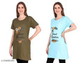 Women and Ladies Long Polo T-Shirt Round Neck Printed Half Sleeve combo pack of 2