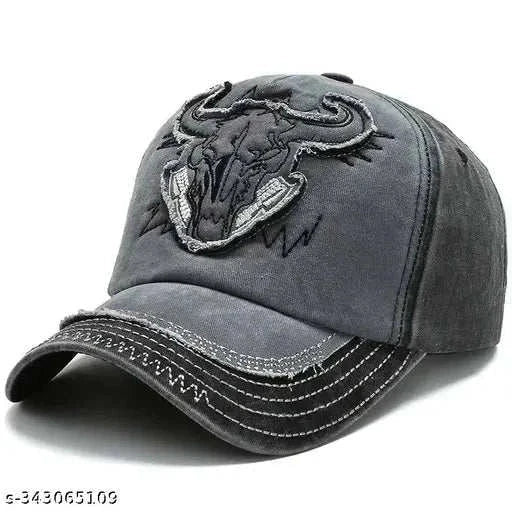 Cotton Men Cap – Black Bull Printed Sun Visor Cap