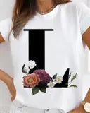 Flower Letter R Design White T shirt for Women by Nomadees Trends. Perfect for everyday wear Womens Tshirt under 200