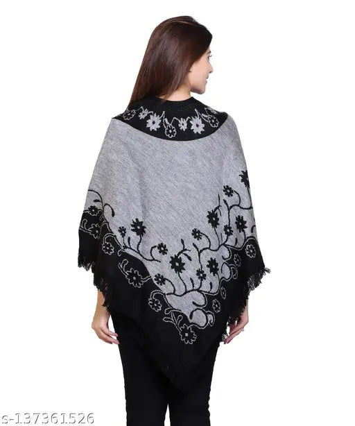 discoveryline woolen floral design poncho