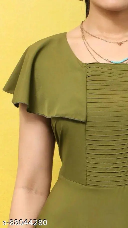 ZKRV Fashion  Square Neck Green Dresses For Women