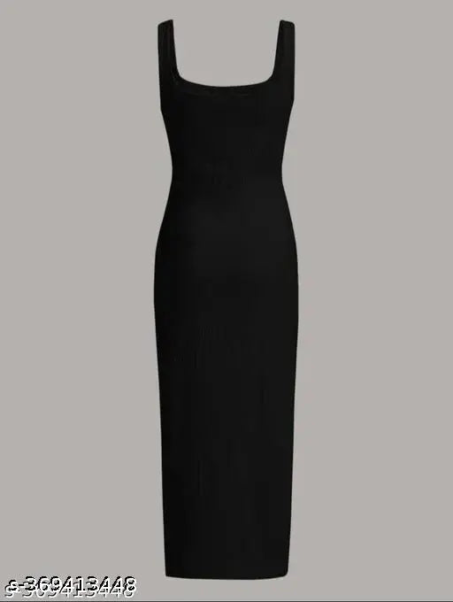 Solid Ribbed Square Neck Tank Dress