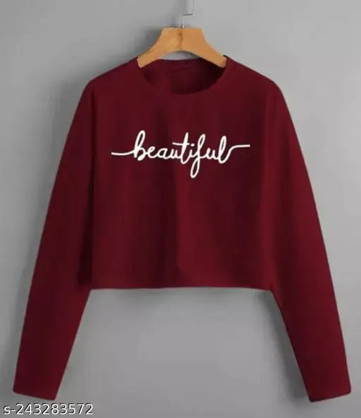 Casual Latest Fashion 100% Cotton Womens Full Sleeves Crop Top