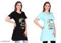 Trike Womens Cotton Printed Long Polo Regular Fit Round Neck Top/T-Shirt/Tshirts Combo pack of 2