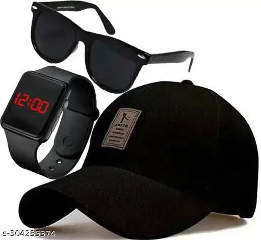 Combo – Stylish Watch, Wayfarer Sunglasses, and Cap Set