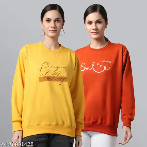 Women Round Neck Printed Sweatshirts PACK OF 2