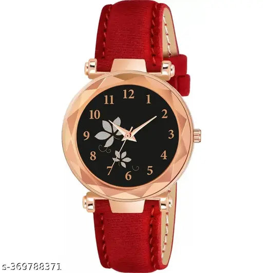 New Dial Leaf Leather Belt Girls Analog Watch