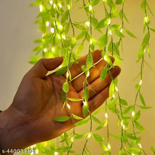 BHUMI Green Plastic Artificial Leaf Curtain Led String Light