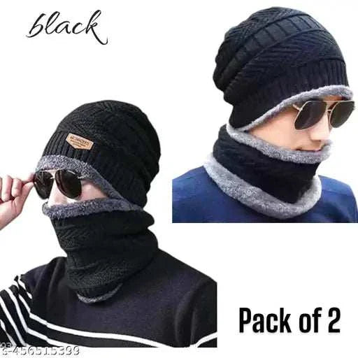 2 Sets Winter Caps | Cap For Men | Beanie Caps | Women Caps | Caps For Girls | Boy Caps | Cap And Neck Warmer | Pack of 2 Sets