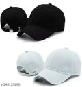 Trendy Men's Combo Black and White Cotton Baseball Cap Pack of 2