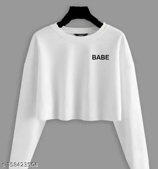 WOMEN'S FULL SLEEVE BABE PRINTED CROP T-SHIRT