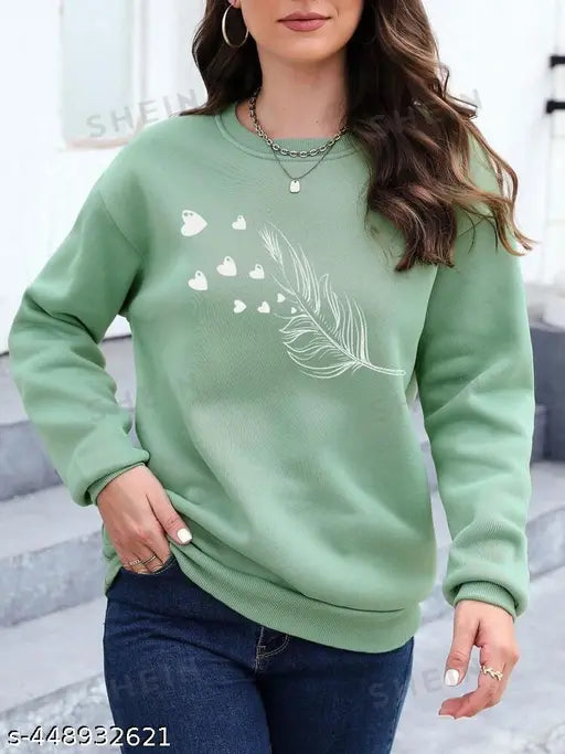 Printed Graphic Sweatshirt Long Sleeves Round Neck for Women's