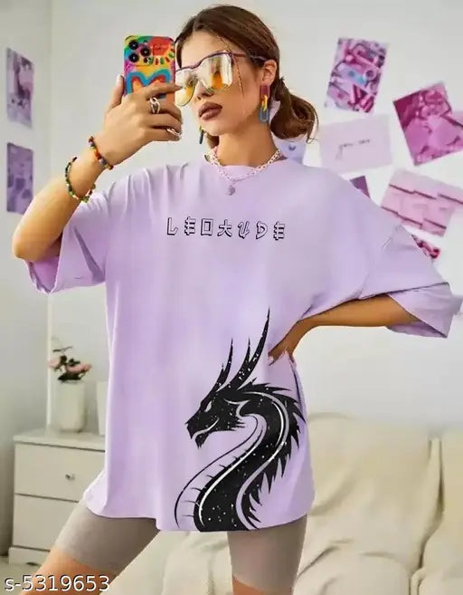 LEOTUDE's Trendy Feminine Oversized Half Sleeve Cotton Blend Women's T-Shirt | Plus Size Also Available