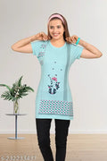 Angel Curve Trendy Women Long Tshirts/top Printed 100% Cotton Bio Wash Round Neck with Side Pocket