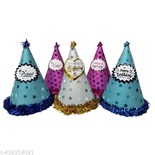 Glitter Lace Birthday Party Caps with Metallic Tag (Pack of 5)