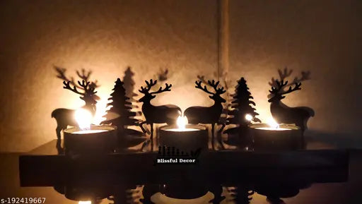 Metallic Reindeer & Christmas tree tea light Holders