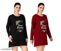 Trike Women Cotton Printed Full Sleeves Round Neck Regular Fit T-Shirts/Top/Long Night Wear T-Shirt for Women's & Girls (Set of 2)