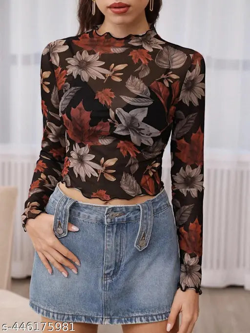 Bottom Neck Transparent Floral Top