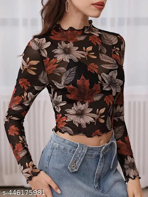 Bottom Neck Transparent Floral Top