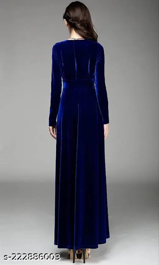 WTC-002 Royal Blue V-Neck Velvet Long Dress