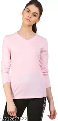 SWIFTLY Women's Pure Cotton V Neck Full Sleeve Tshirt