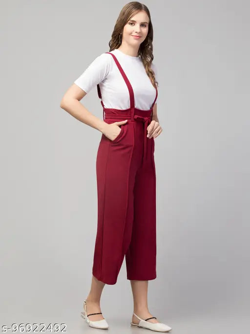 NNIFA WOMEN MAROON DUNGAREE WITH WHITE T-SHIRT