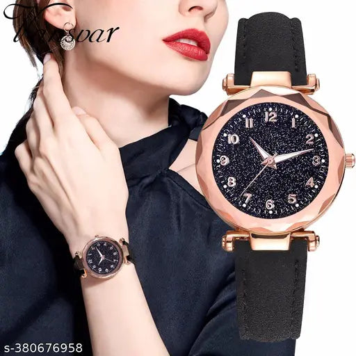 Best Quality Ethnic Embossed Designer Shine Round Dial with Slim Fit Leather Belt Women Analog Watches for Girls