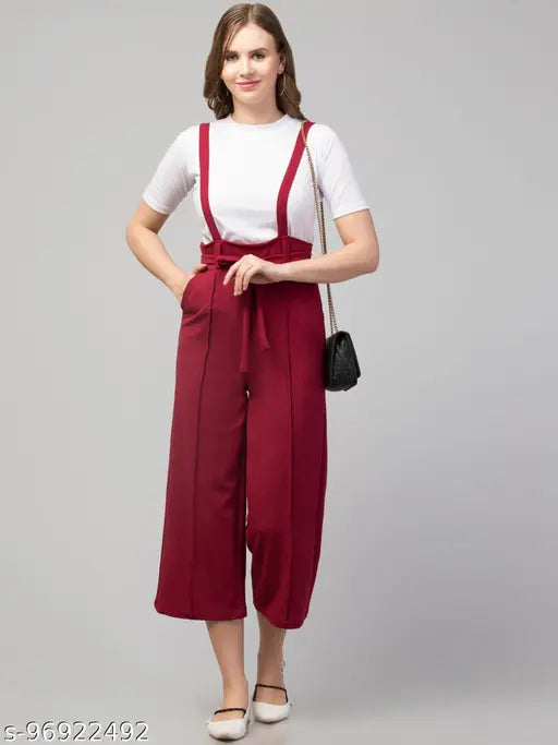 NNIFA WOMEN MAROON DUNGAREE WITH WHITE T-SHIRT