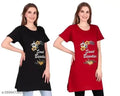 Trike Womens Cotton Printed Long Polo Regular Fit Round Neck Top/T-Shirt/Tshirts Combo pack of 2