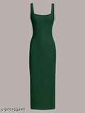 Solid Ribbed Square Neck Tank Dress