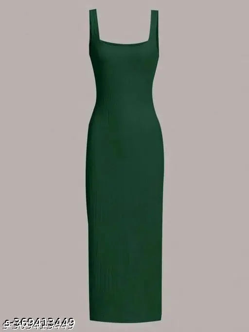 Solid Ribbed Square Neck Tank Dress