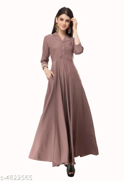 Solid Nude Maxi Crepe Dress