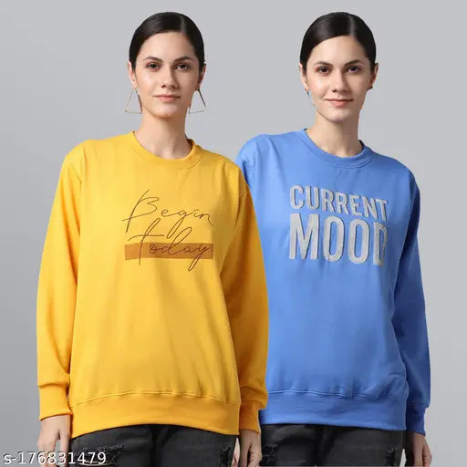 Women Round Neck Printed Sweatshirts PACK OF 2