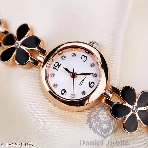 Black Flower Watch Women watch Women Classy watch White Girls Unique watch Women chain birthday gift Watch Analog golden watch New Combo watch Women Fancy watch black chain Wrist watch chain wala hand watch new beautiful Girls Watch New Watch for Girls 3