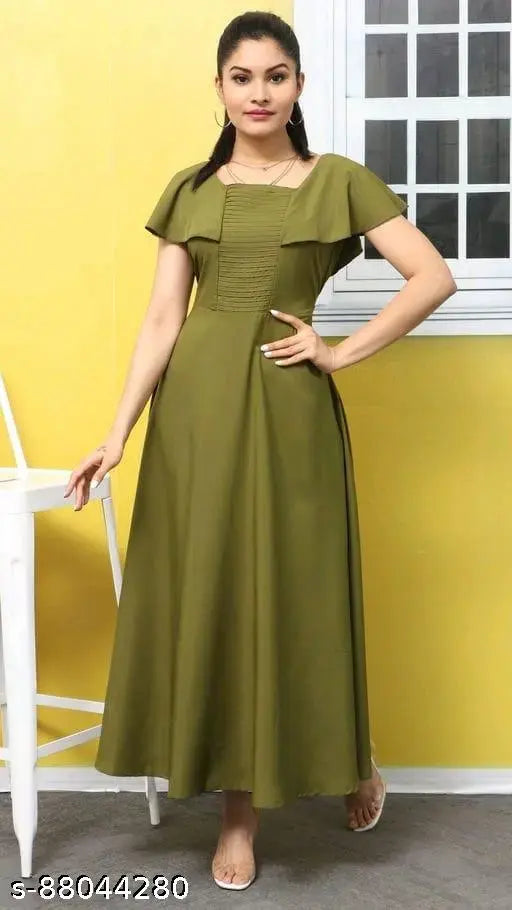 ZKRV Fashion  Square Neck Green Dresses For Women