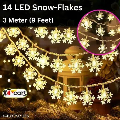 14 LED Yellow Snowflake String Lights, 3m Steady Warm Light