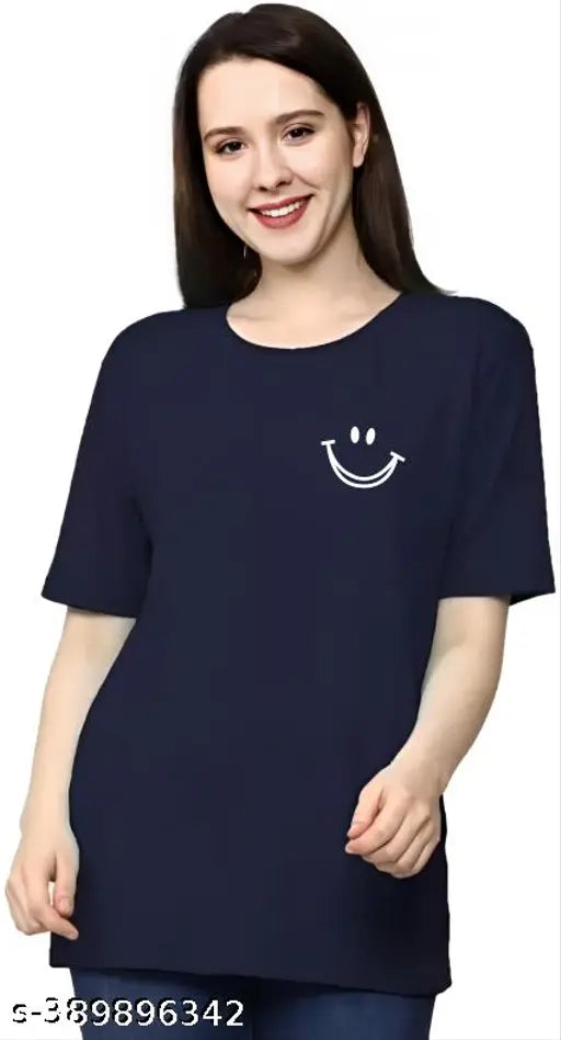 Women's Printed Round Neck Half Oversize Casual T-Shirt