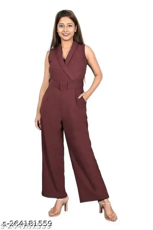 Zenday Casual Solid Maroon Jumpsuit for Ladies