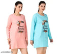 Trike Women Cotton Printed Full Sleeves Round Neck Regular Fit T-Shirts/Top/Long Night Wear T-Shirt for Women's & Girls (Set of 2)