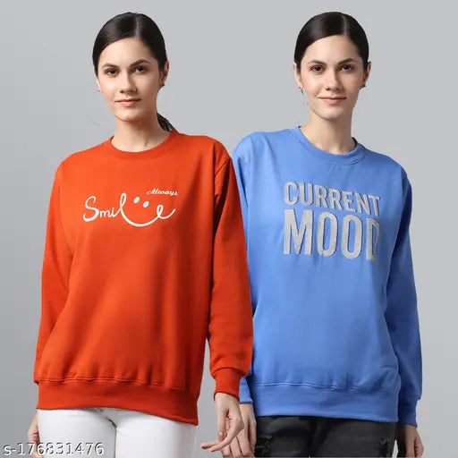 Women Round Neck Printed Sweatshirts PACK OF 2