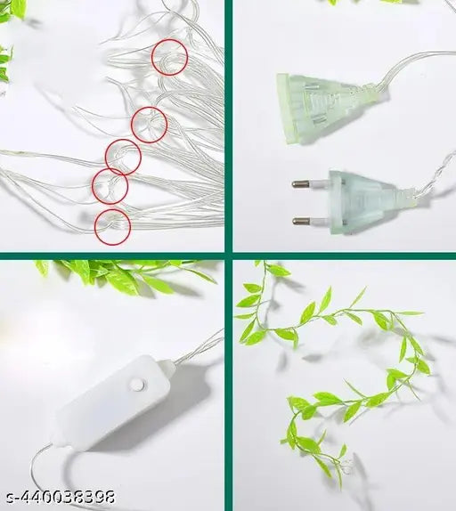 BHUMI Green Plastic Artificial Leaf Curtain Led String Light