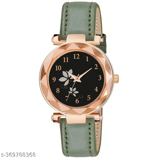 New Dial Leaf Leather Belt Girls Analog Watch