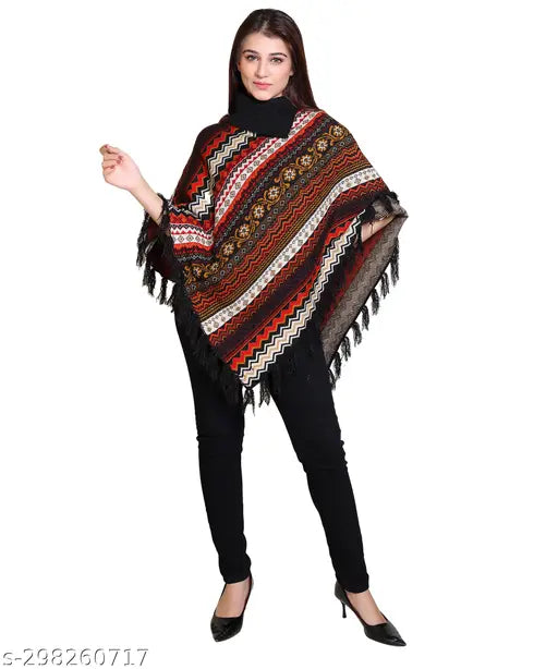 discoveryline women soft woolen jacquardponcho