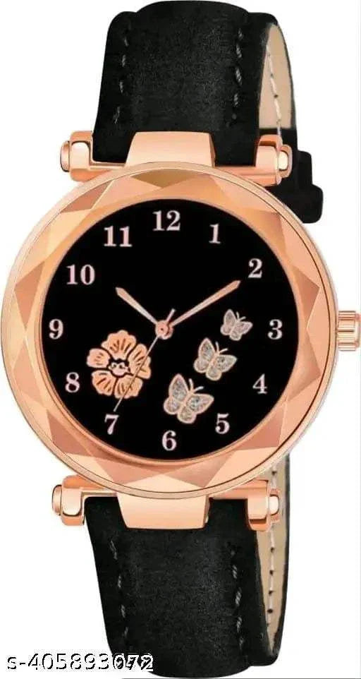 "Elegant Women Watches with Flower Designer Leather Strap"