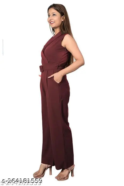 Zenday Casual Solid Maroon Jumpsuit for Ladies