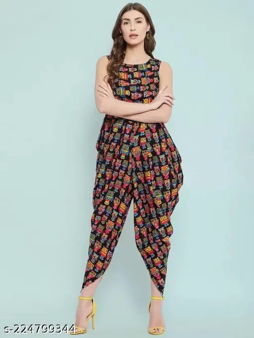 Dhoti jumpsuit, stylish jumpsuit, one piece dress, stylish dress, owl print,